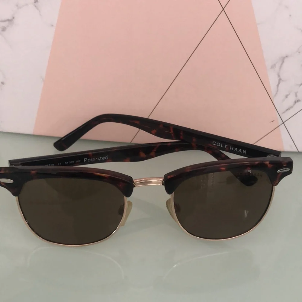 Cole Haan Tortoiseshell and Gold Semi-Rim Sunglasses with Green Lenses